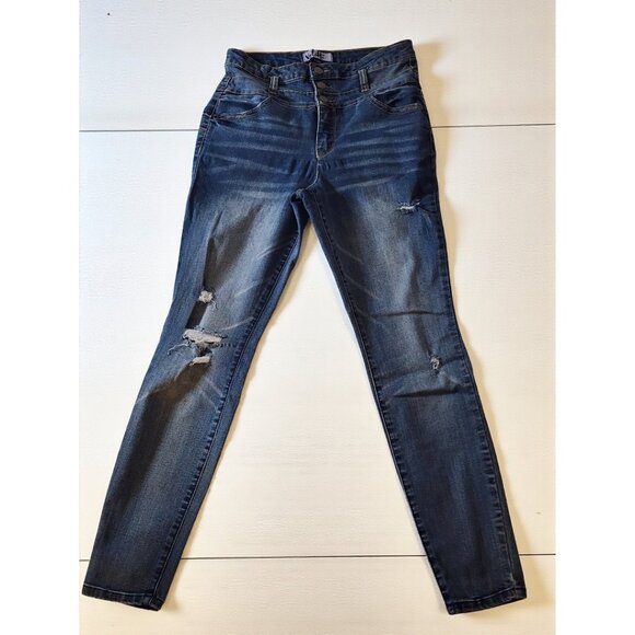 Vylette High Rise Skinny Jeans Distressed Denim Triple Button Waist Size 7 /28W - Picture 10 of 11
